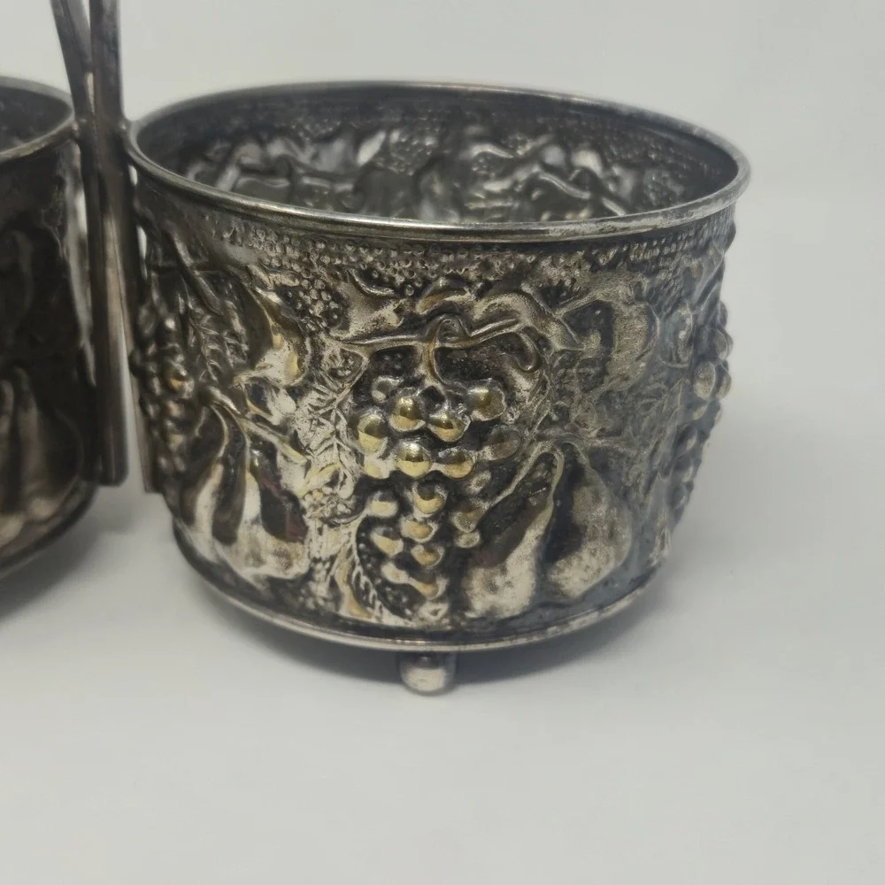 Vintage El De Uberti Italian Silverplate Repousse Wine Bottle Holder Cruet